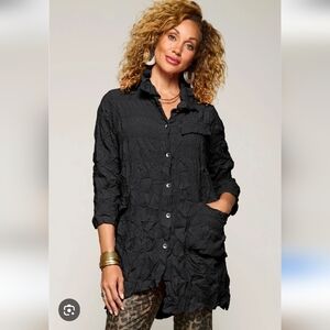 CHALET ET CECI Long Sleeve Jane Shirt Size Large Button Up Crinkled Black